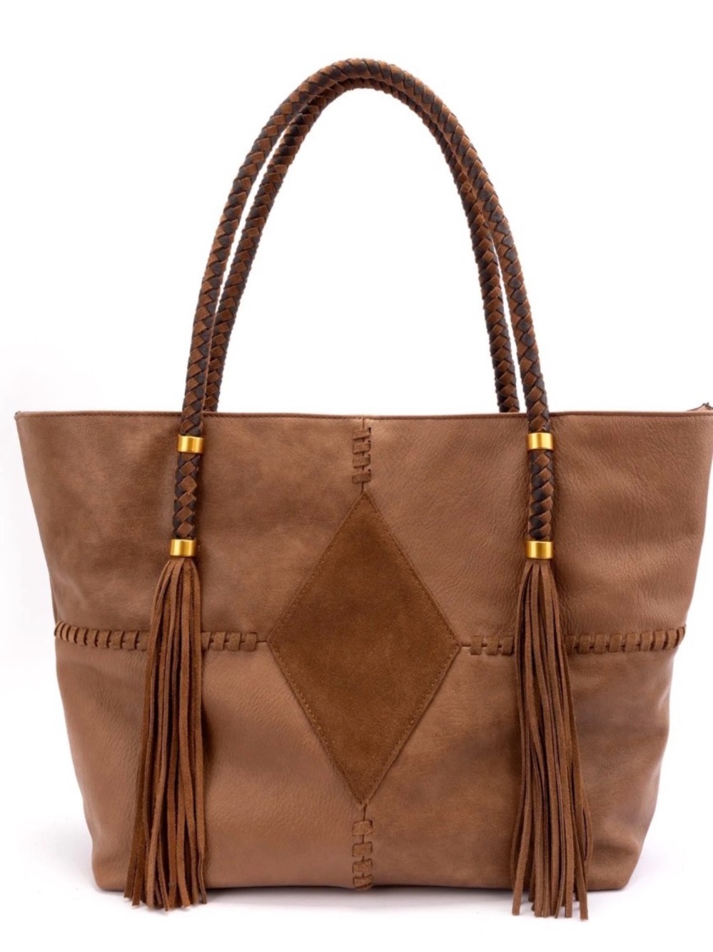 NWT Jessica Simpson Brown Braided Handle Tassel Tote